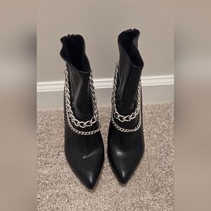 BCBG Black Pointed Toe Chain-Detail Ankle Boots